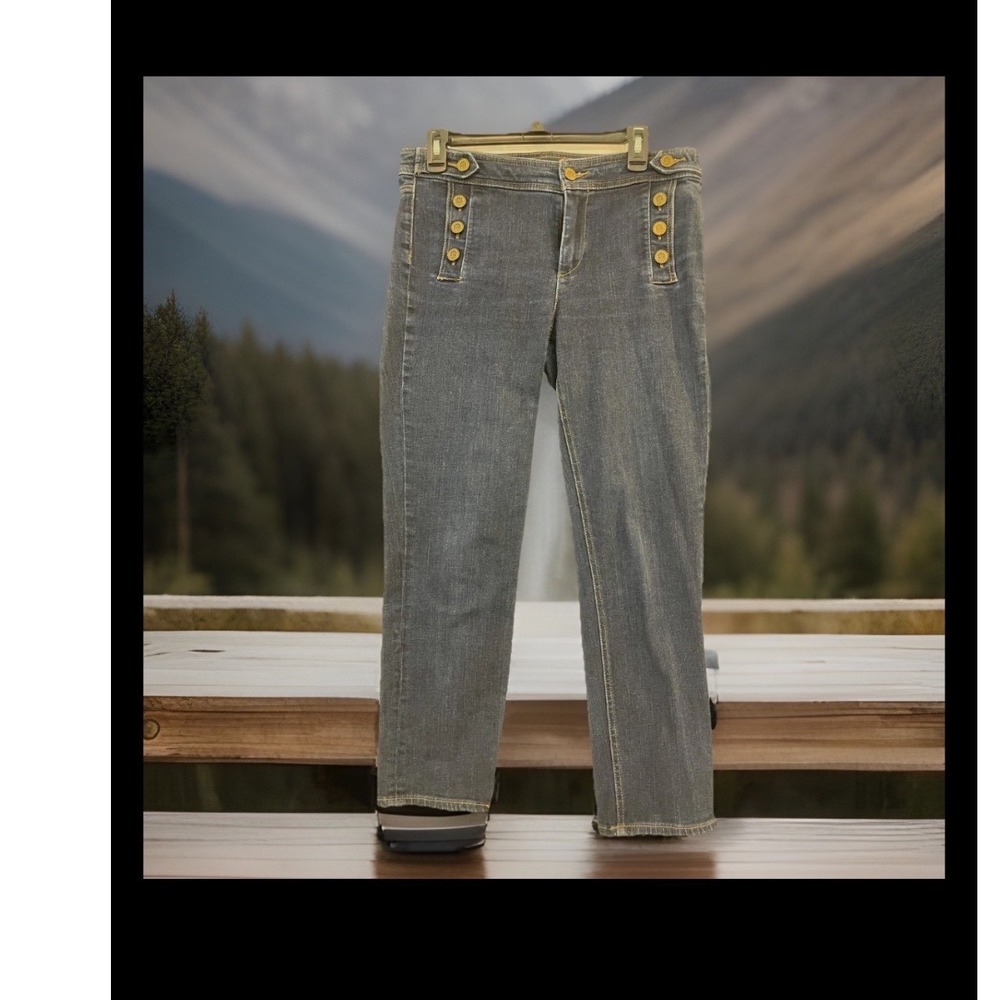 Talbots Jeans Womens 8 Blue Sailor Button Front High Rise Skinny Denim Stretch